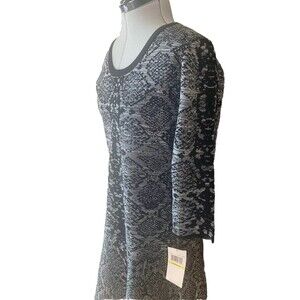 Nina Leonard Sweater Dress Sz-M Black Gray Jacquard long sleeved Work Dinner